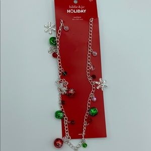 38”Holiday necklace snowflake beads & jingle bells